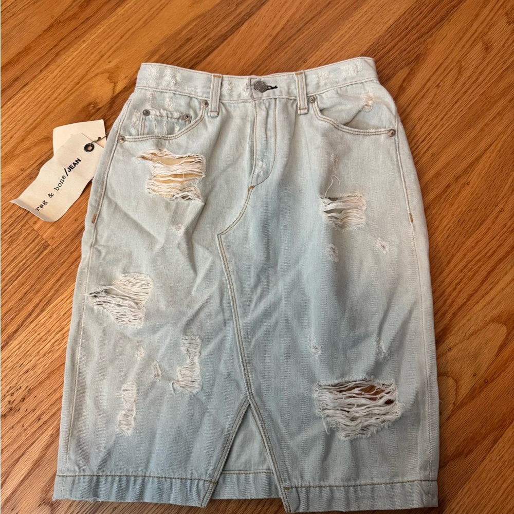 Rag & Bone Shred Norte Distressed Denim Skirt